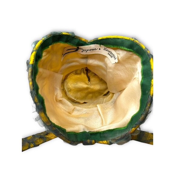 Vintage John Frederics Novelty Hat Yellow Green Tulle Sculptural Millinery MCM - Picture 5 of 8